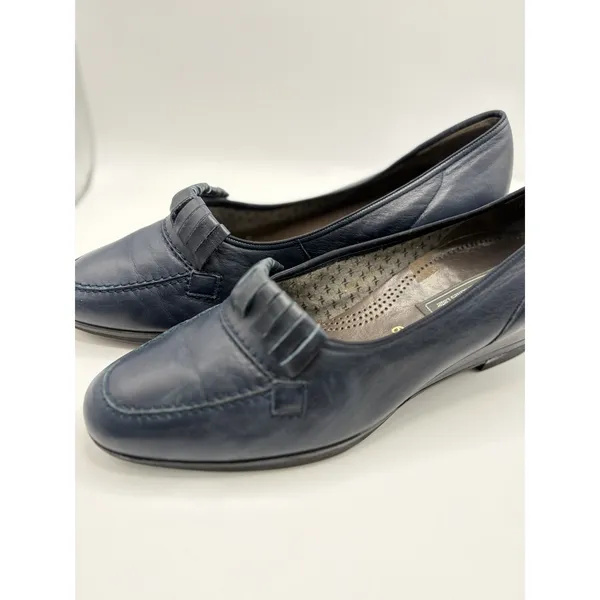 Semler Navy Blue Leather Kiltie Wedge Loafers Womens Size 6 F Made in Germany‎ - Image 4