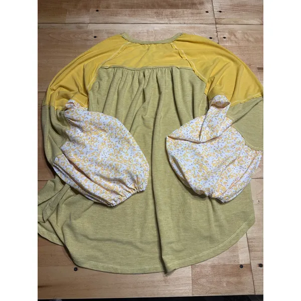 Chic Soul Yellow‎ Floral Balloon Sleeve Gathered Neck Tunic Top Plus Size 2X - Image 5