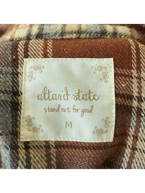 Altar'd State Brown Orange Plaid Fleece Shacket Button Up Shirt Jacket Size M - Image 4