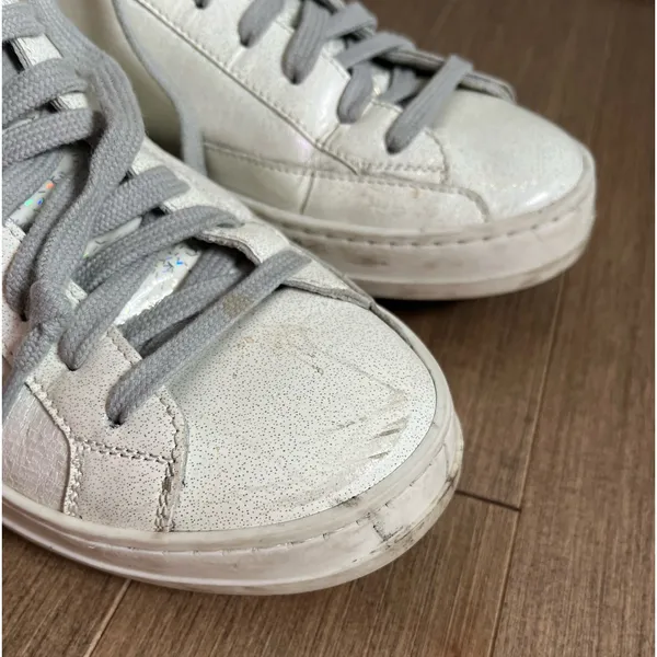 P448 John Pearl Silver Glitter Leather Low Top Sneakers Size 38 / US 7.5 - Image 6