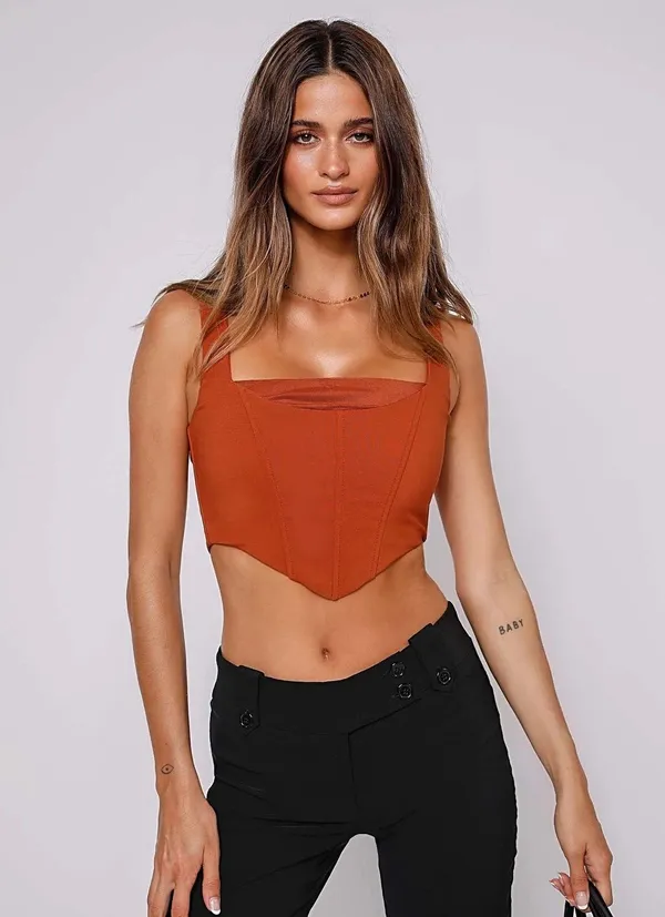 Tiger Mist Red Rust Geneva Corset Crop Top - Image 6