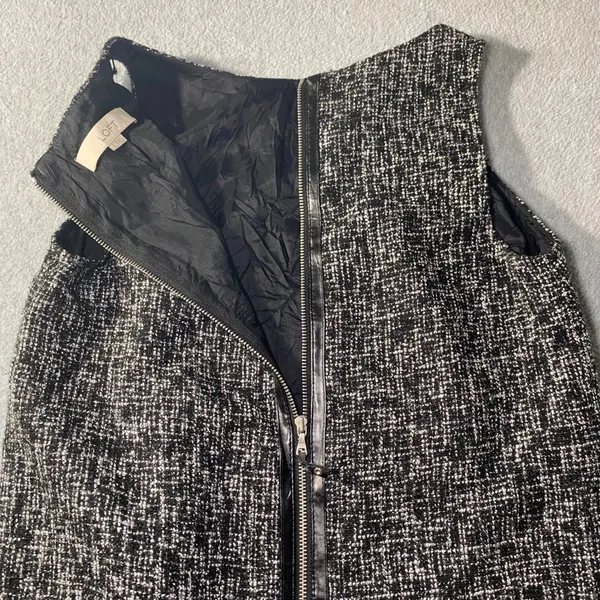 Ann Taylor Loft Tweed Dress Womens Sz 2 Black White Wool Faux Leather Trim EUC‎ - Image 4