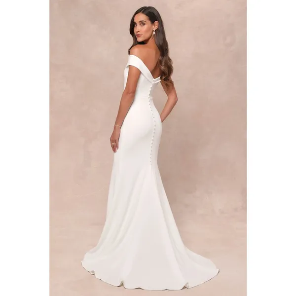 Lulus Arienne White Off-the-Shoulder Mermaid Maxi Dress Wedding Elegant Medium - Image 3