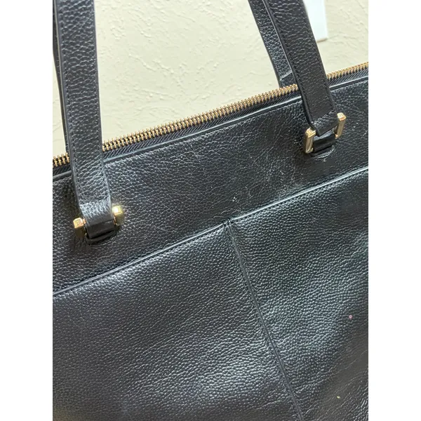 Nordstrom Black Leather Shoulder Bag Classic Neutral Minimalist Top Handle Purse - Image 8