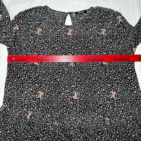 Madewell 100% Silk Blouse Large Black Floral Peasant Cottagecore Ruffle Sleeve - Image 4