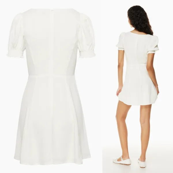 Aritzia Sunday Best 4 Tinsley Sweetheart Mini Dress White Puff Sleeve Fit Flare - Image 5