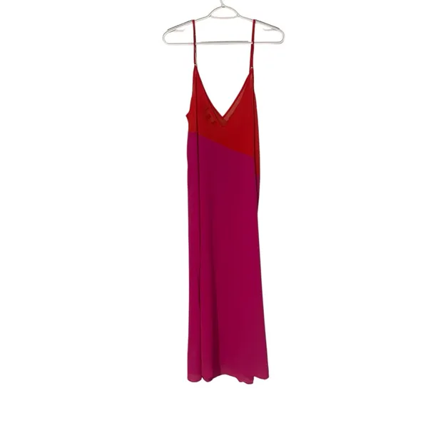 Lulus Colorblock Maxi Dress Red & Pink V-Neck Spaghetti Strap Large‎ - Image 3