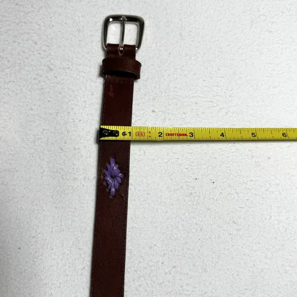 Vintage Genuine English Bridle Bonded Leather Belt Brown Floral Cutout Size‎ M - Image 4