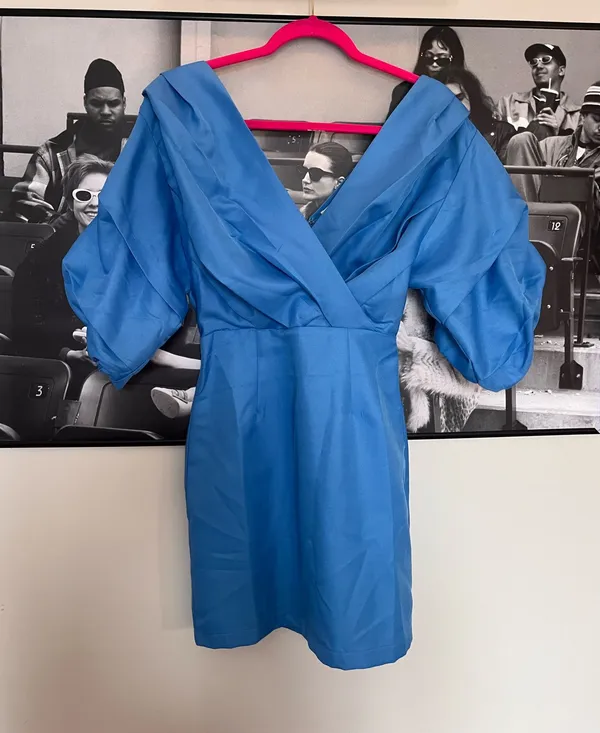 Showpo Blue Puff Sleeve Wrap Mini Dress – Size US 2 - Image 2