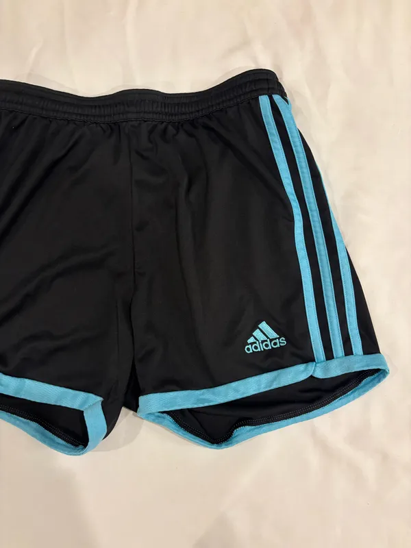 Adidas Vintage Black Athletic Shorts with Light Blue Trim - Image 3