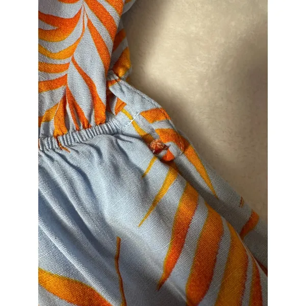 Cupshe Womens Tropical Palm Leaf Jumpsuit Blue Orange V-Neck Ruffle Hem Size M - Image 6