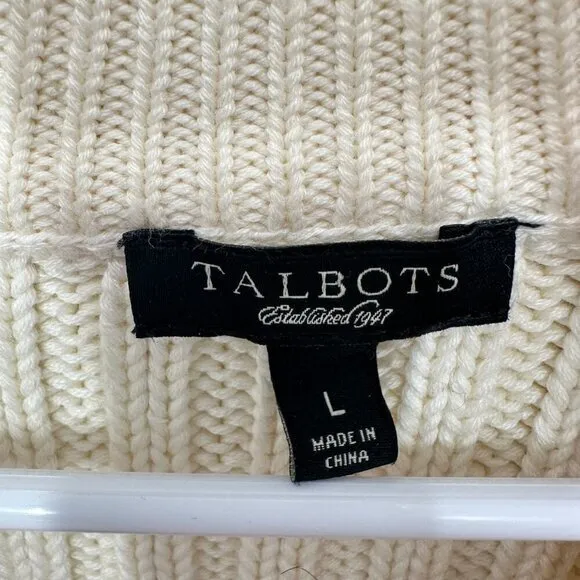 Talbots Cream Ribbed Mockneck Full‎ Zip Sweater Gilmore Girls Fisherman - Image 2