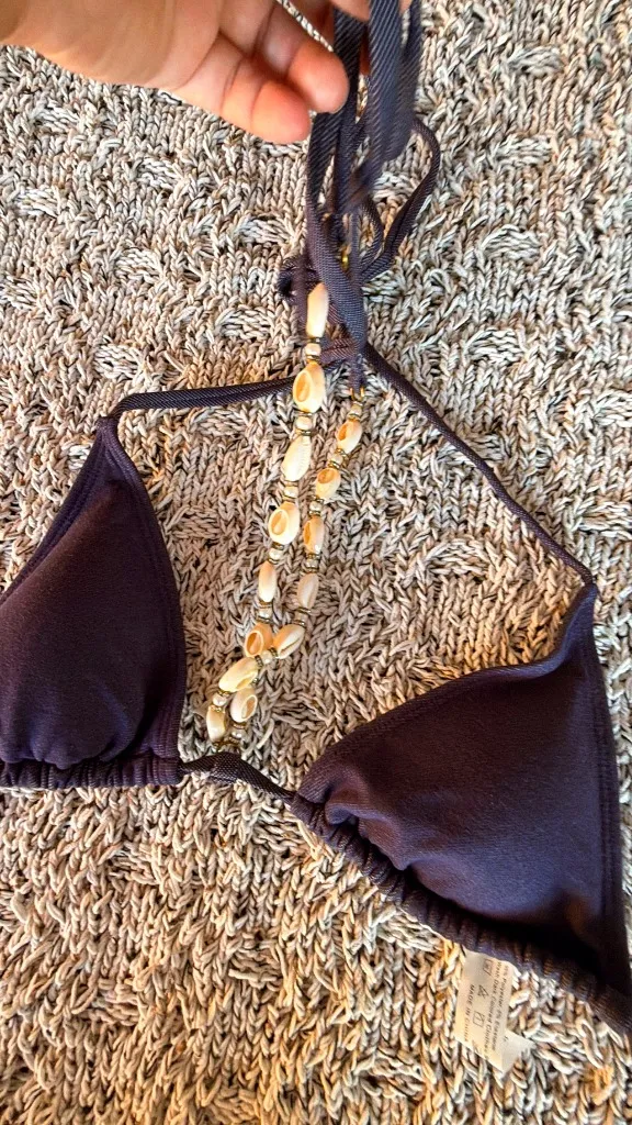 Amazon | Denim Blue Shell Detail Triangle Bikini Set | M - Image 4