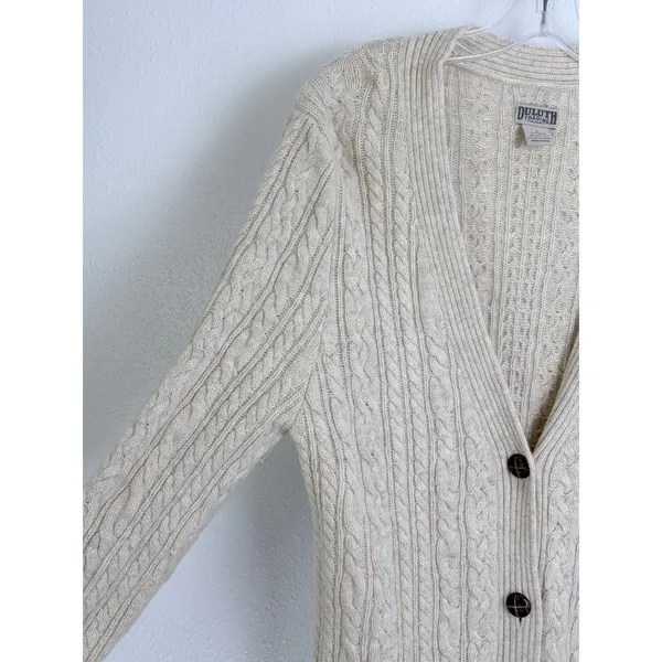 Fisherman Cable Knit Wool Cashmere Long Cardigan Cream Duluth Trading Co L - Image 2