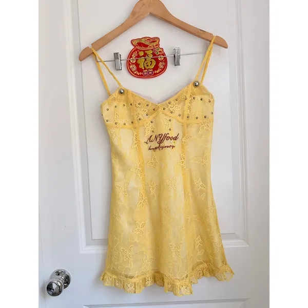 Anyfood Universe Sabrina Lemon Dress Rare Slip Mini Dress‎ Size Small - Image 5