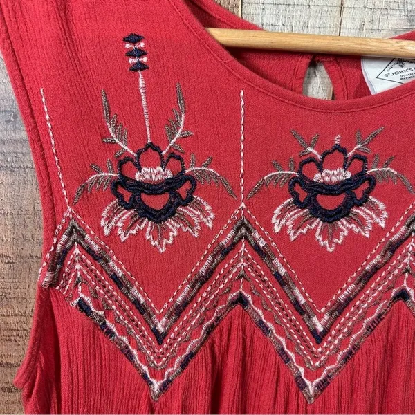 St. John's Bay Boho Embroidered Large Sleeveless Tank Top Folk Chevron Festival - Image 2
