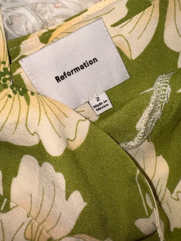 NEW REFORMATION Yale green floral lovebird sleeveless maxi dress sz 2 - Image 5