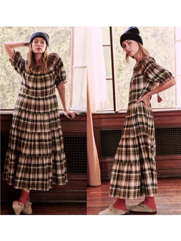 THE GREAT Sea Glass Plaid Tiered Dress TGR1/US4-6 - Image 2