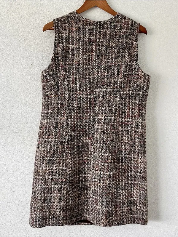 Gal Meets Glam Ramona Brown Tweed Check Sleeveless Mini Dress - Image 7