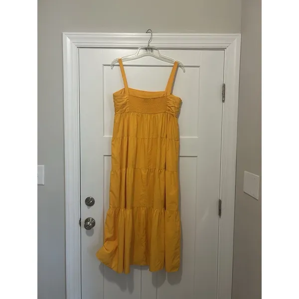 ZARA Women’s Orange Strappy Poplin Ruffle Dress Size XL Sundress Summer Cottage - Image 5