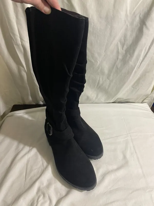 UNIONBAY Women's Black Tall Riding Boots Side Zip Buckle Stretch Panel Size 8M - Image 11