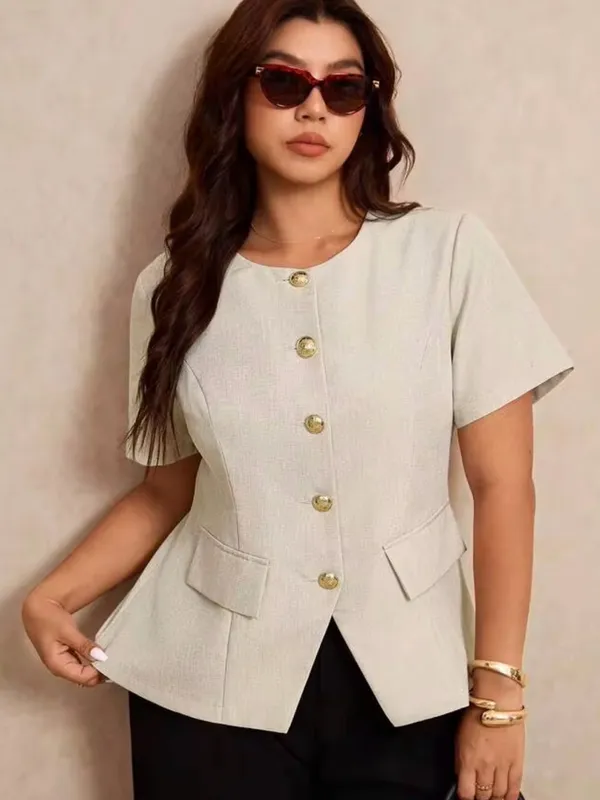SHEIN Women’s Short Sleeve Blazer Tops Gold Buttons Set of 2 size 1XL ( 14 US ) - Image 4