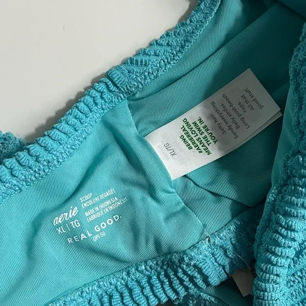 Aerie • NWT Shimmery Crinkle Lace Up Scoop Bikini Top “Springs” Turquoise Blue - Image 8