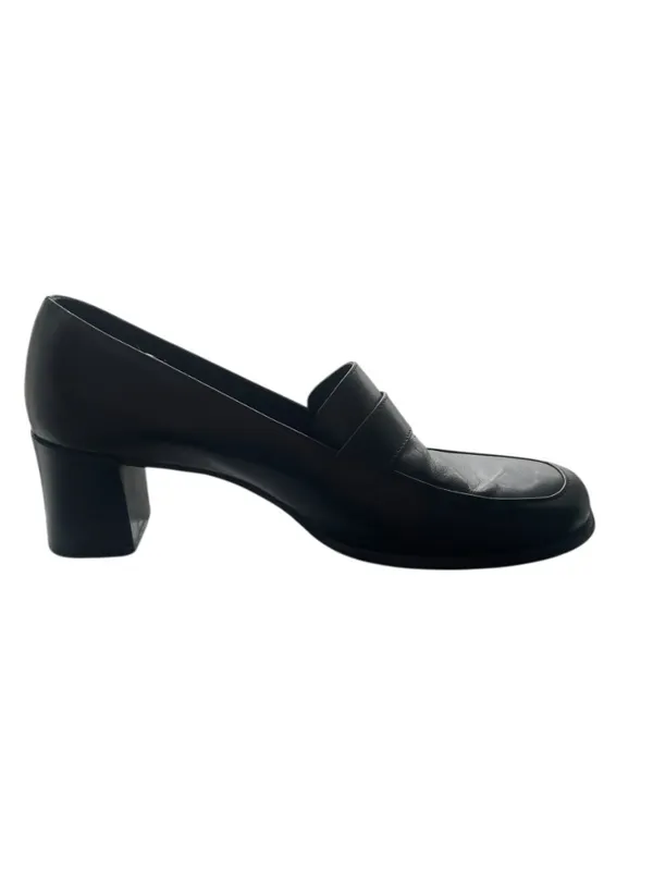 Vintage 90s Bandolino Black Leather Block Heel Wide Square Toe Loafers 8.5 - Image 4
