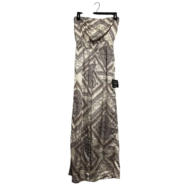 Lulu’s Western Direction Ivory Scarf Print Satin Strapless Jumpsuit size L - Image 4