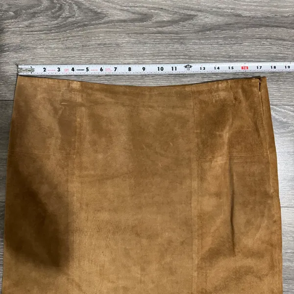 Anonymous John Carlisle Tan Suede Leather A-Line Midi Skirt Size 14‎ Camel Brown - Image 11