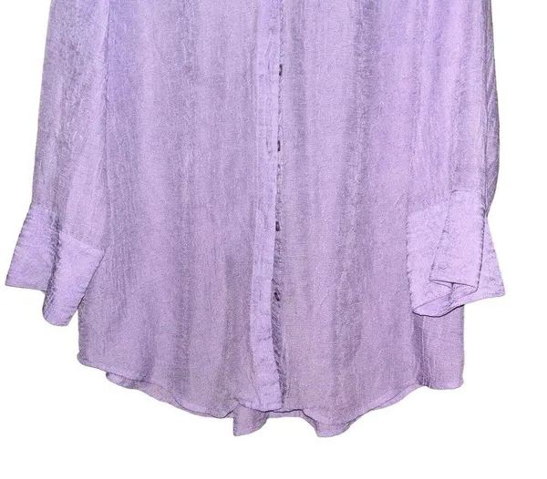 Coldwater Creek Top Womens Medium Purple Crinkle Button Up Collared Blouse - Image 4