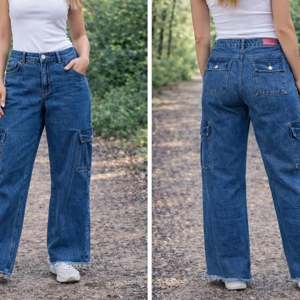 Edikted Blue Wide-Leg Cargo Jeans - Image 2