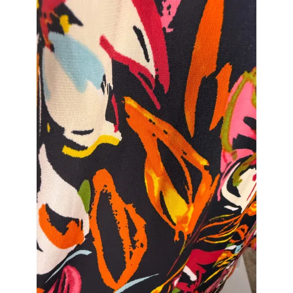 MSK Floral Zip Front Tie Waist‎ Midi Dress Black Multicolor Small - Image 4