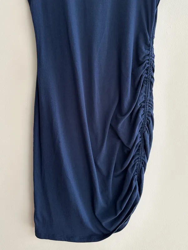 MICHAEL Michael Kors Navy Blue Ruched Cinched Casual Dress, Size Medium - Image 3