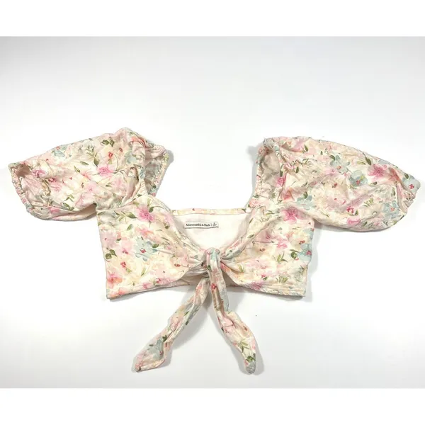 Abercrombie & Fitch Floral Linen Tie-Front Crop Top‎ Small EUC Festival Boho - Image 9