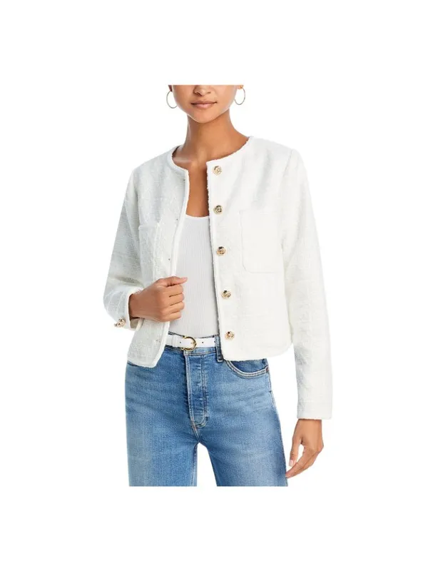 Aqua Womens 5-Button Crop Tweed Jacket OI5757BL White S - Image 8