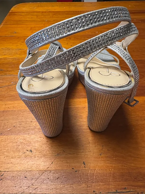 Elegant Silver Rhinestone Women's Strappy Heeled Sandals - Image 3