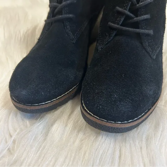 White Mountain Lambert Black Suede Lace Up Wedge Ankle Boots‎ Womens 8.5 M - Image 3