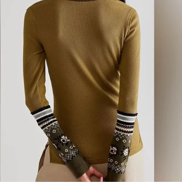 NWT Free People Mikah Layering Cuff Thermal Top Army Combo - Image 3
