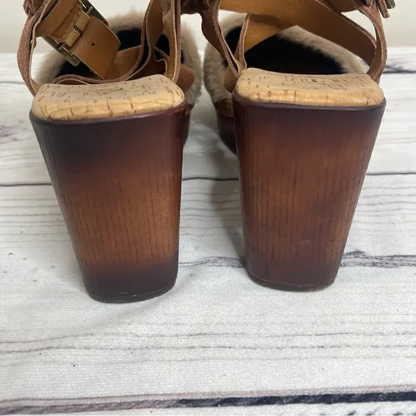 Kork-Ease Wendy Taupe Rust Fur Suede Combo‎ Fabric Platform Sandals 9 - Image 4