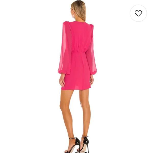 Revolve NBD Pink Sheath Dress with Bishop Sleeves and Plunge Neckline - Image 3