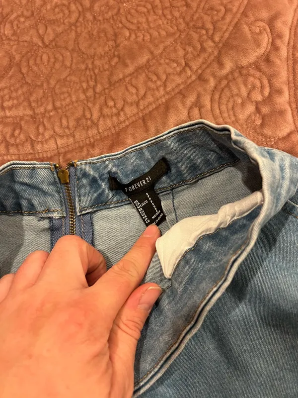 Forever 21 Light Blue Denim Mini Skirt with Raw Hem - Image 3
