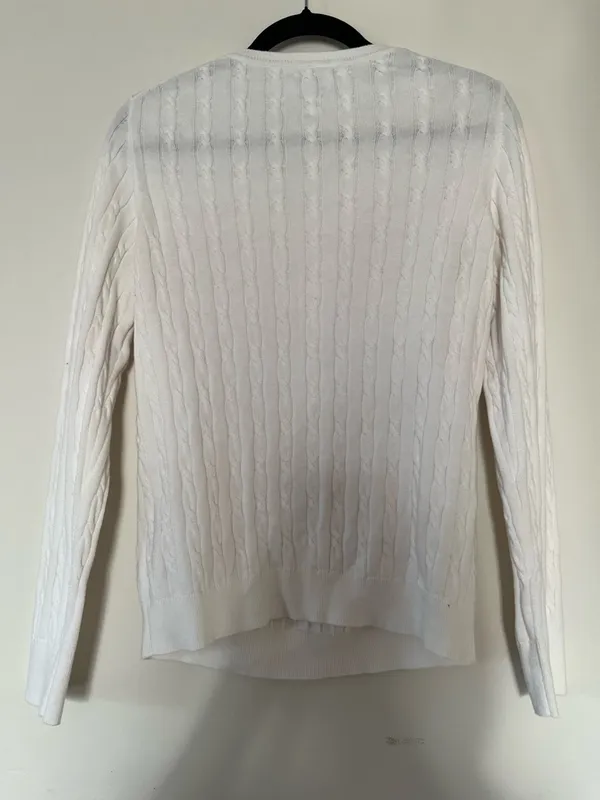 Tommy Hilfiger Cable Knit Sweater Large White Preppy Tennis Old Money Cotton - Image 5