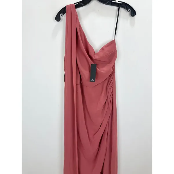 Lulus Adeline Rusty Rose One Shoulder Scarf Maxi Dress Formal Evening Large NWT - Image 7