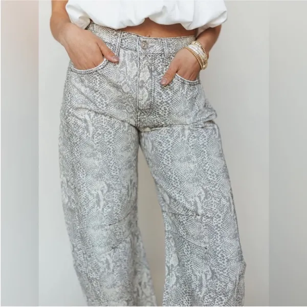 NWT Free People We The Free Good Luck Printed Barrel Jeans - snake combo - 28 - Image 10