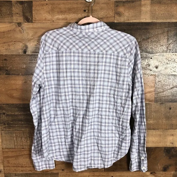 Paige Womens Plaid‎ Button Down Shirt Purple White 100% Cotton Size L - Image 7