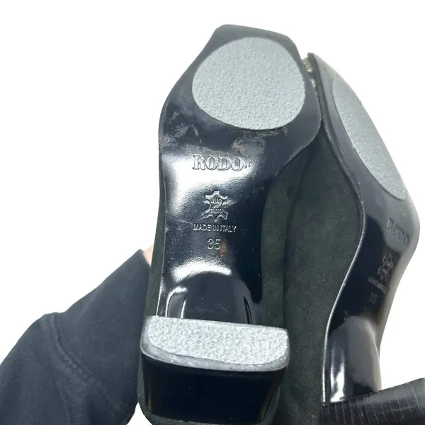 RODO Black Square Snakeskin Toe Western Style Heels‎ Size 35 / US 5 - Image 8
