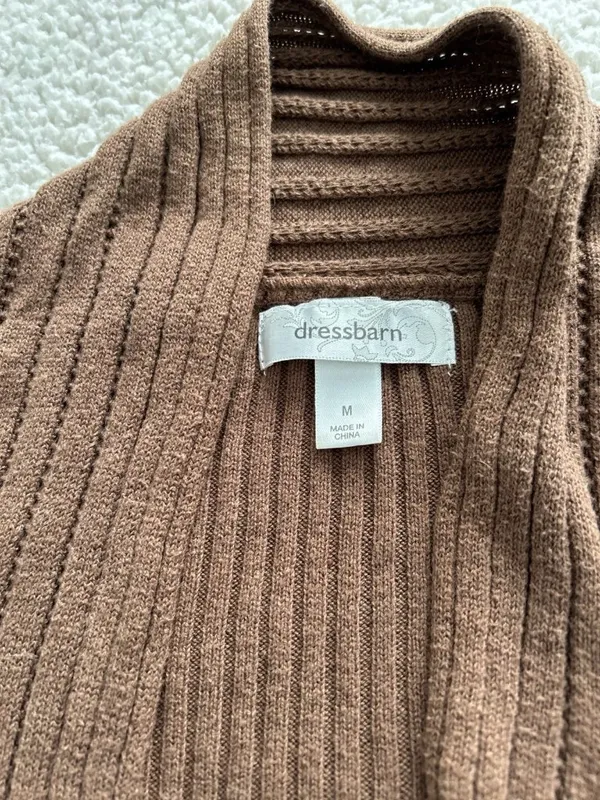 Dressbarn Waterfall Open Front Rib Knit Cardigan Brown Size M - Image 4