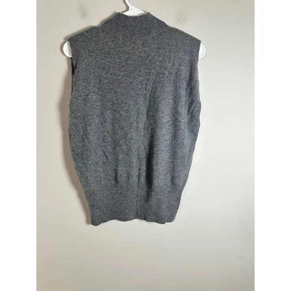 Banana Republic 100% Cashmere‎ Padded Shoulder Mock Neck Sweater Vest Gray M - Image 6