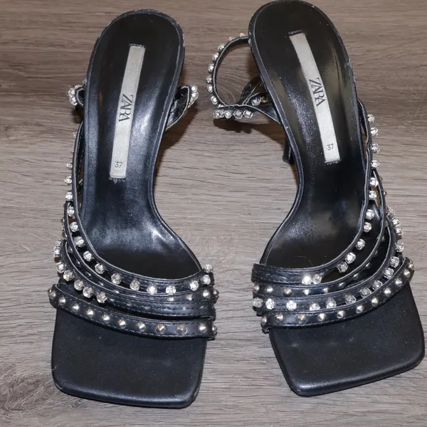 Zara Woman High Heel Studded Jewel Sandals Shoes size 37 - Image 9